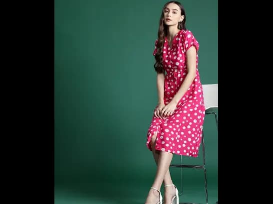 Polka Dot Print Crepe A-Line Midi Dress (2)
