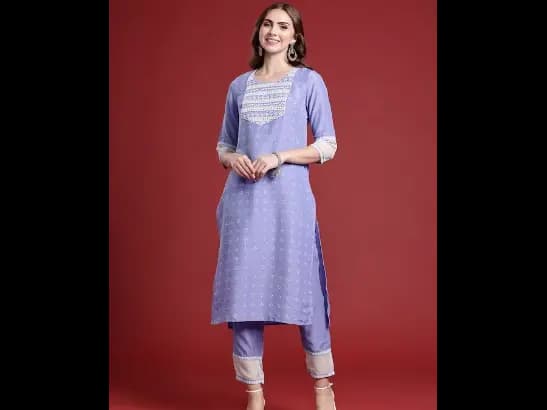 Ethnic Motifs Embroidered Regular Mirror Work Kurta With Trousers