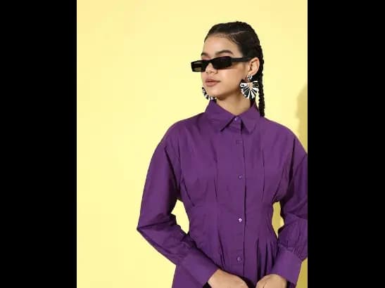 Women Purple Solid Shirt Dress (3)