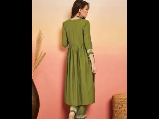 Yoke Embroidered A Line Kurta Set (5)