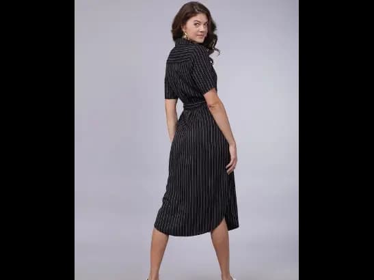 Women Black Striped Shirt Dress (2)