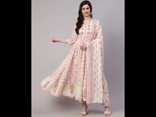 Floral Print Flared Kurta Set with Dupatta