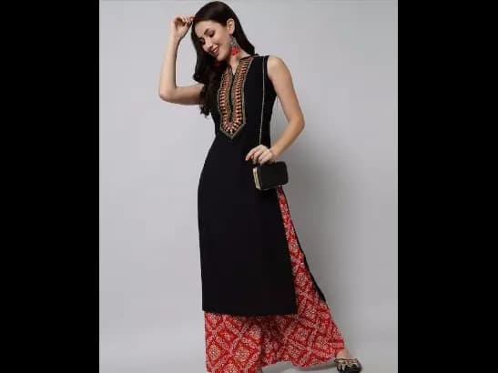 Black Embroidered Thread Work Kurta with Palazzos