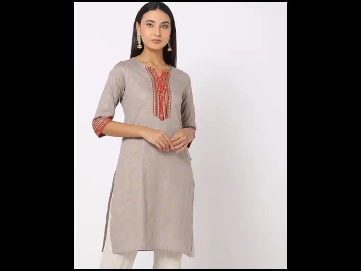 Foil Print Straight Kurta