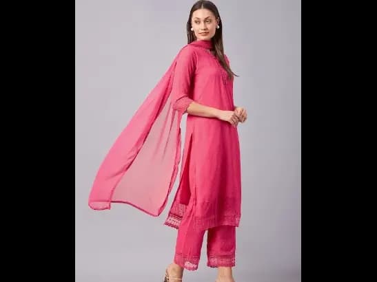 Textured Woven Design Regular Mirror Work Straight Kurta With Palazzos & Dupatta (3)