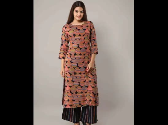 Multicoloured Printed Thread Work Kurta with Palazzos