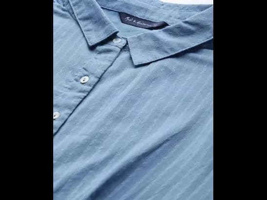 Women Blue Self-Striped Shirt Dress (4)