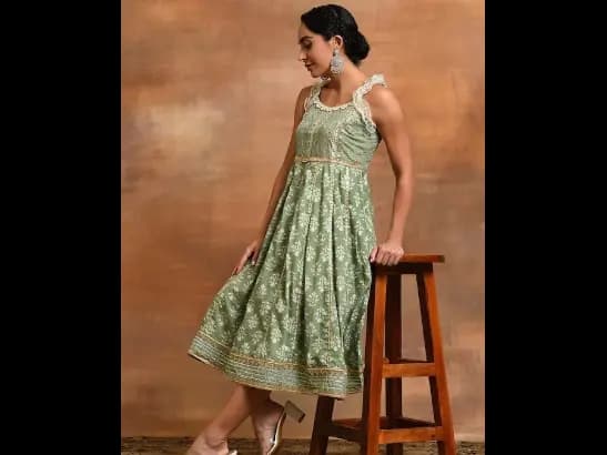 Ethnic Motifs Printed Gotta Patti Pure Cotton Anarkali Kurta (2)