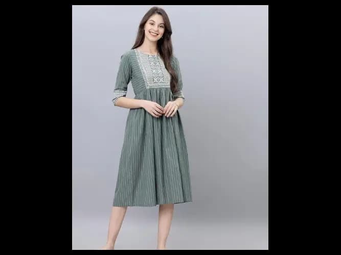Green Striped Fit and Flare Dress