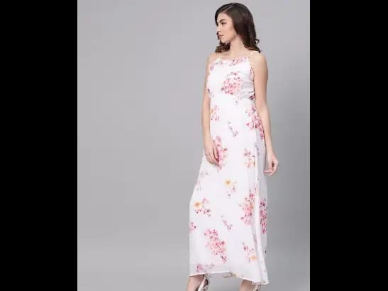 White Floral Printed Maxi Dress (2)