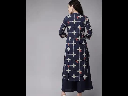 Navy Blue & Beige Printed Kurta with Palazzos (5)