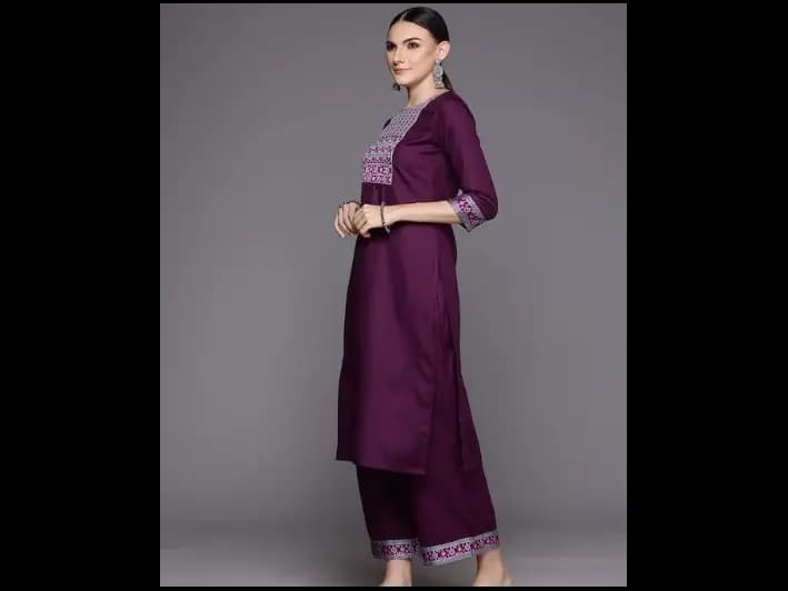 Purple Yoke Design Regular Kurta with Palazzos & With Dupatta (6)