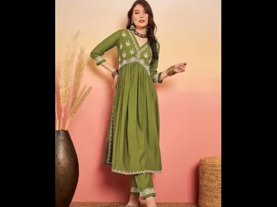 Yoke Embroidered A Line Kurta Set