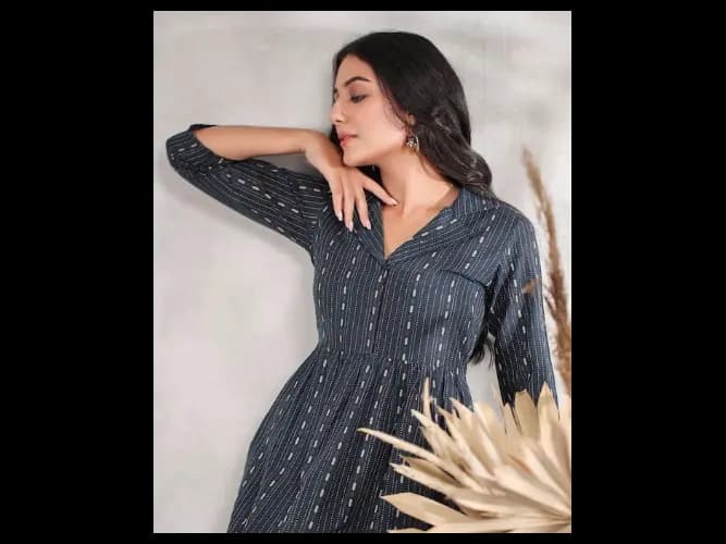 Ethnic Motifs Self Design Shirt Collar A-Line Dress