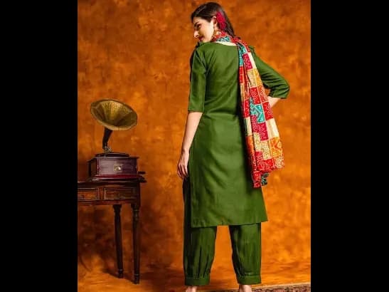 Floral Embroidered Ruffled Pure Cotton Kurta With Patiala & Dupatta (5)
