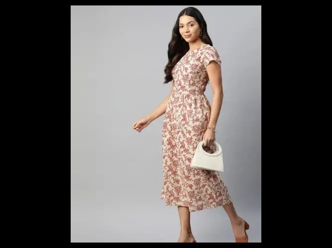 Floral Printed Cotton A-Line Dress (3)