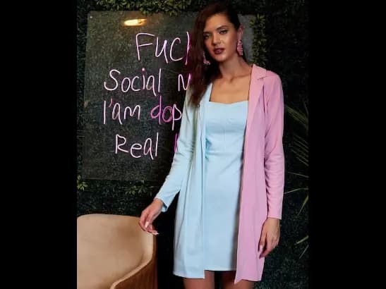 Women Colourblocked Corset Blazer Dress (2)