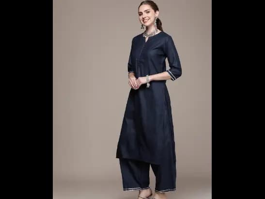 Navy Blue Regular Kurta with Palazzos & With Dupatta (7)