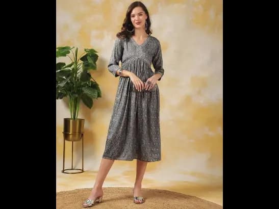 V-Neck Fit & Flare Dress (4)