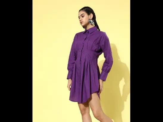 Women Purple Solid Shirt Dress (2)