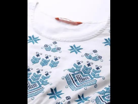 White Ethnic Motifs Embroidered Ethnic A-Line Midi Dress (2)