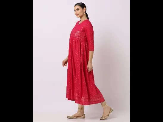 Foil Print Flared Kurta (2)