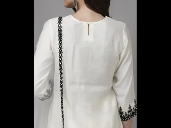 White Floral Yoke Design Regular Mirror Work Kurta with Palazzos & With Dupatta (6)