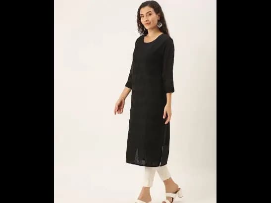 Black Ethnic Motifs Embroidered Chikankari Kurta (2)