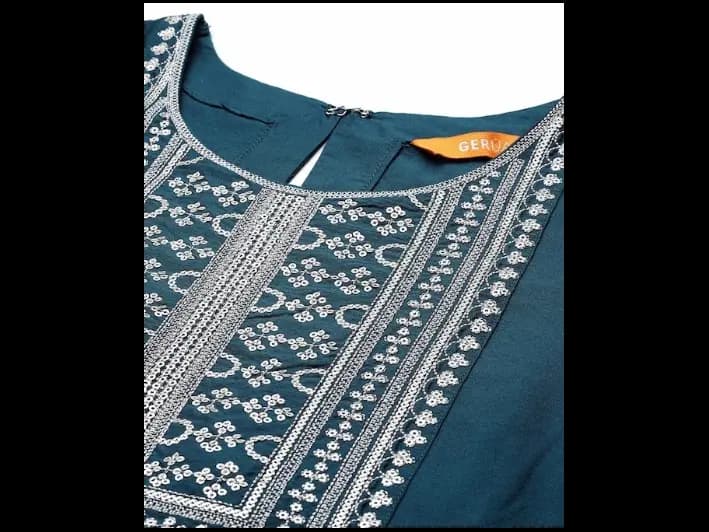 Floral Yoke Design Regular Sequinned Kurta with Trousers With Dupatta (3)