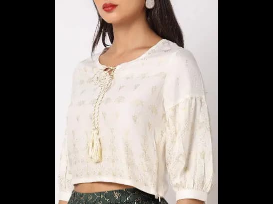 Foil Print Top with Neck Tie-Up (2)