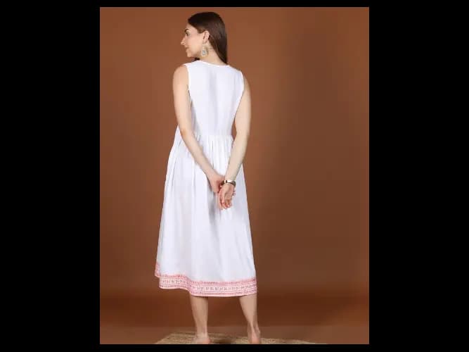 Women White Self Design A-Line Dresses (3)