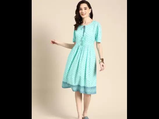 Blue Ethnic Motifs Printed A-Line Midi Dress
