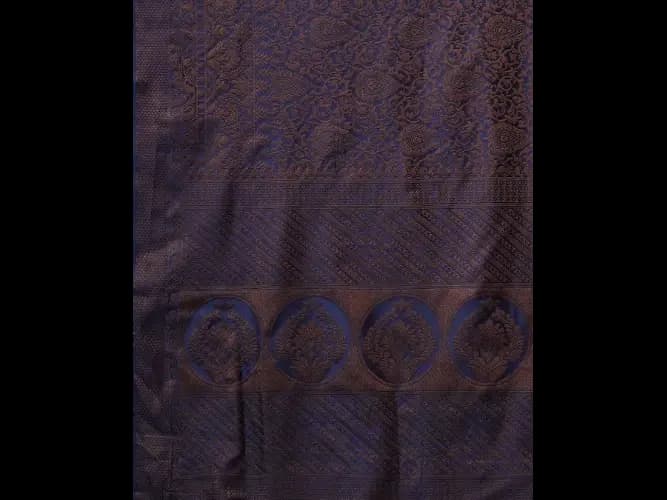Navy Blue & Gold-Toned Woven Design Zari Silk Blend Banarasi Sarees (4)