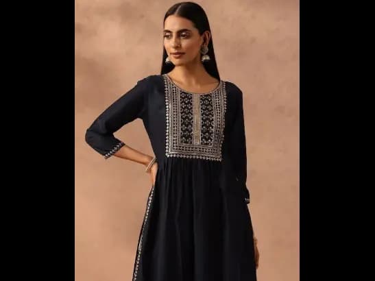 Yoke Design A-Line Silk Kurta (3)