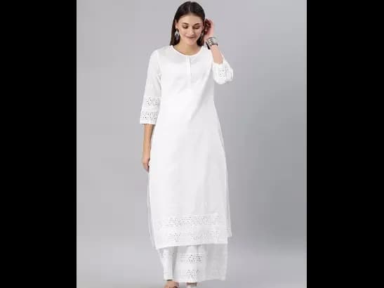 White Embroidered Kurta with Palazzos