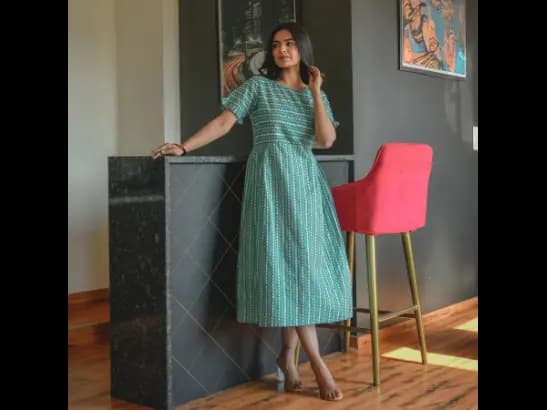 DABU GREEN ONE PIECE MIDI DRESS