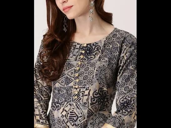 Navy Blue & Beige Printed Anarkali Kurta (2)