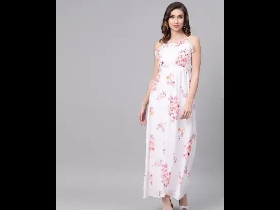 White Floral Printed Maxi Dress
