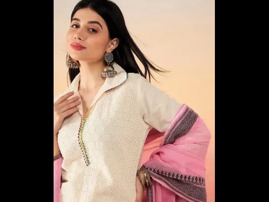 Off White Ethnic Motifs Self Design Thread Work Pure Cotton Pathani Kurta Sets (3)