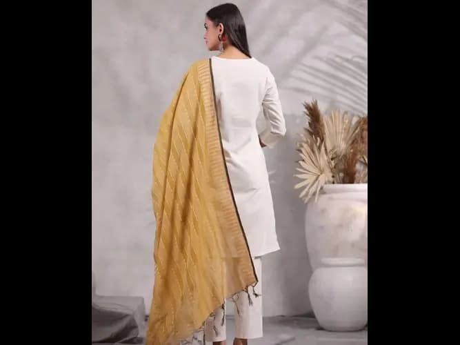 Thread Work Straight Pure Cotton Kurta with Trousers & Dupatta (3)
