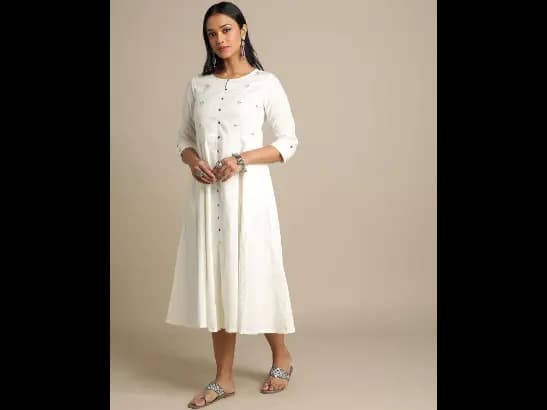 Embroidered Fit & Flare Dress with Insert Pocket