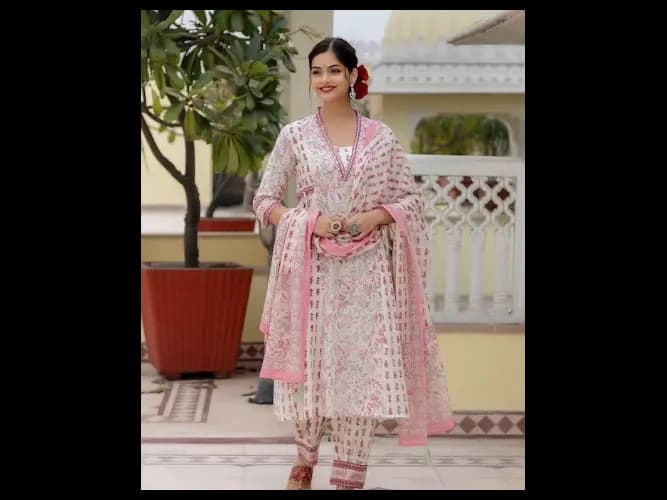 Floral Yoke Design Pure Cotton A-Line Kurta with Patiala & Dupatta