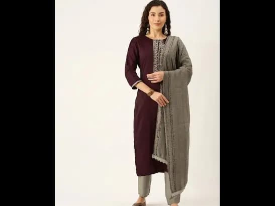 Women Maroon Ethnic Motifs Embroidered Kurta with Trousers & With Dupatta (2)