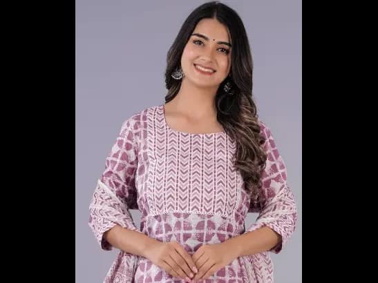 Geometric Printed Pure Cotton Kurta with Salwar & Dupatta (3)