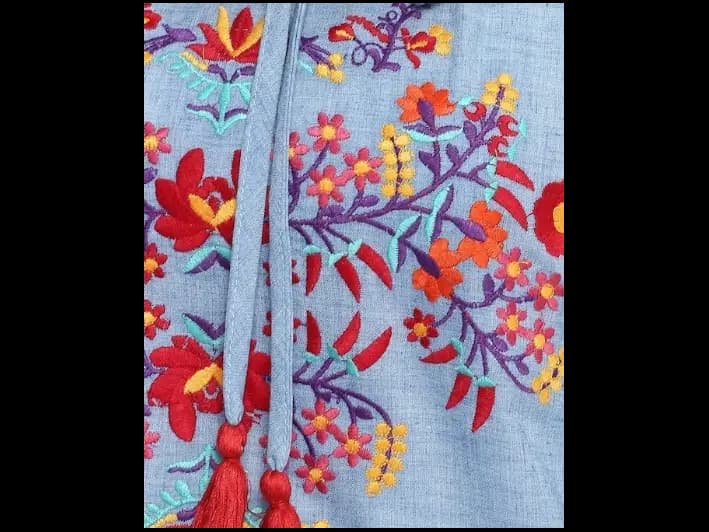 Blue Embroidered A-Line Pure Cotton Top (3)