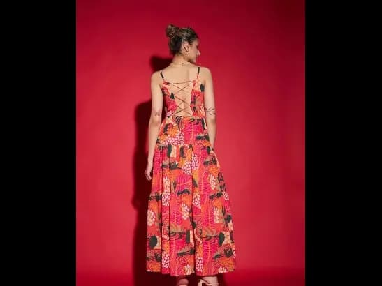 Red Floral Print Maxi Dress (4)