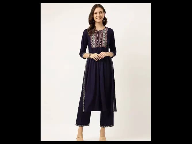 Embroidered Straight Kurta & Pants Set
