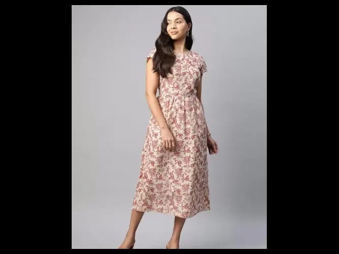 Floral Printed Cotton A-Line Dress