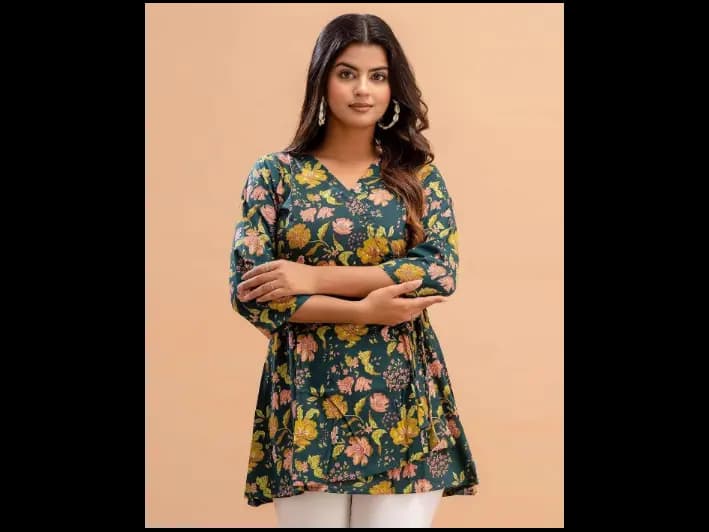 Floral Print Angrakha Kurti