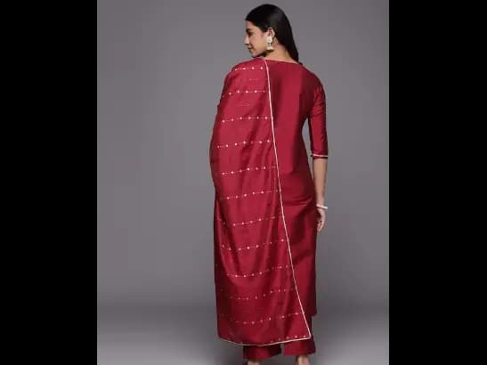Floral Yoke Design Regular Sequinned Kurta with Trousers & With Dupatta (4)